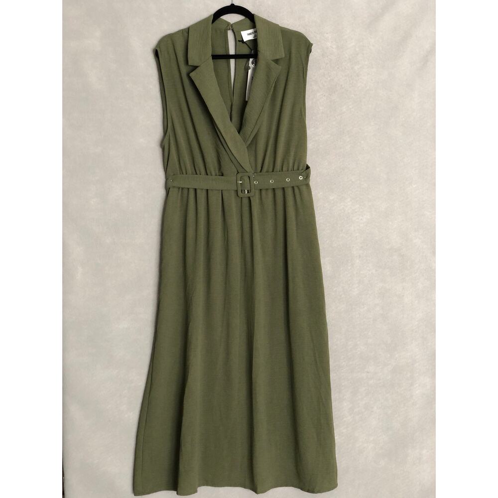 Inner Circle Maxi Dress Sleeveless Belted Cross-Front  Olive Women's 2X NEW